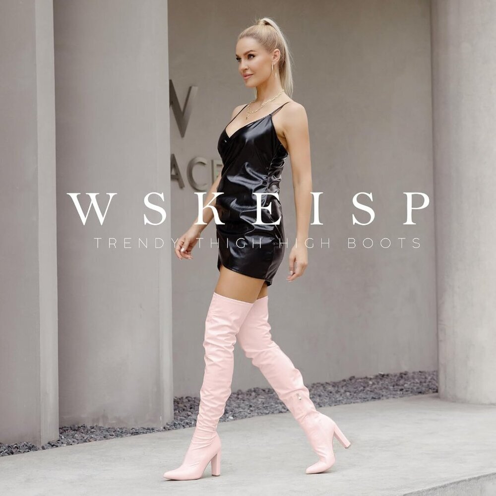 Women Pink Patent Leather PU Over The Knee High Pointed Toe Long Tall Boots - Picture 4 of 5